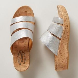 Kork Ease Menzie Metallic Leather Wedge Sandals 7